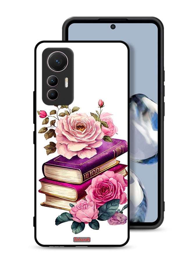 Tolwak غطاء واقي لهاتف شاومي 12 لايت مزين بالورود والكتب - Image 1