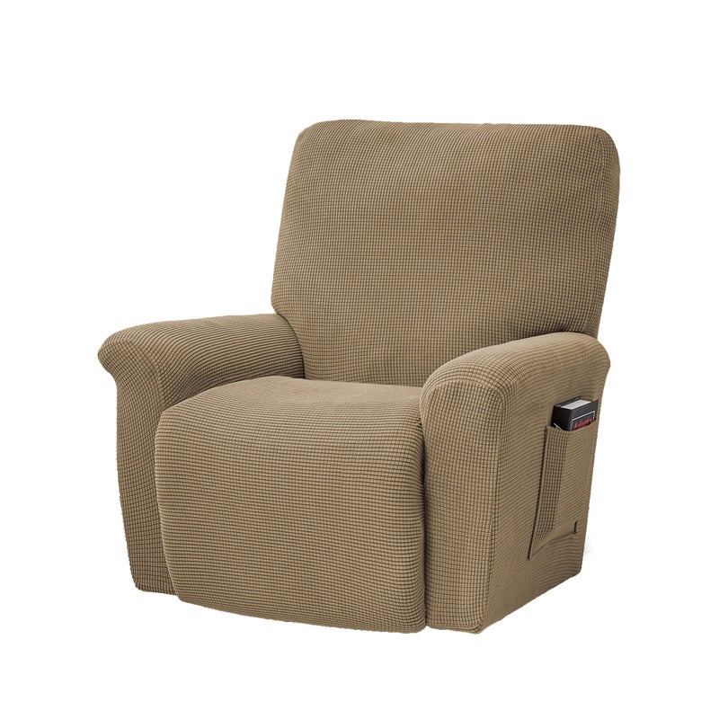 CONRUSER Stretch Recliner Chair Covers 4Piece Soft Sofa Cover Thick Single Seat Couch Cover Jacquard Recliner Slipcover with Pocket Light Brown