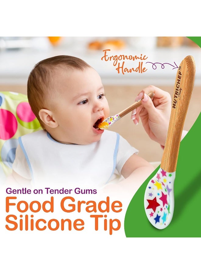 NutriChef طبق بيبي دائري من نوتري شيف - مجموعة طبق خشبي مع ملعقة بتقسيم 3 أجزاء للأطفال الصغار - Image 3