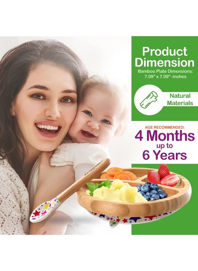 NutriChef طبق بيبي دائري من نوتري شيف - مجموعة طبق خشبي مع ملعقة بتقسيم 3 أجزاء للأطفال الصغار - Image 5