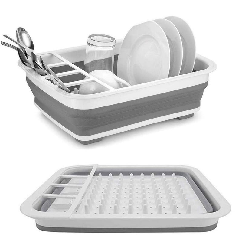 Swejos Silicone Dish Drying Drainer Folding Rack Collapsible Filter Basket with Spoon Fork Knife Storage Holder - Image 1
