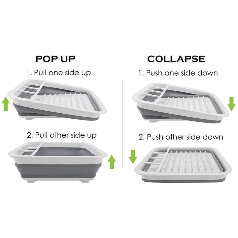 Swejos Silicone Dish Drying Drainer Folding Rack Collapsible Filter Basket with Spoon Fork Knife Storage Holder - Image 2