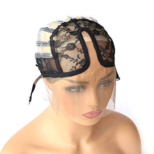 BTWTRY U Part Wig Cap with Lace for Wigs Making with Adjustable Strap Middle Part Medium Size Black Weaving Wig Cap for Women and Girls DIY Wigs 1 Pc 0051 - Image 2