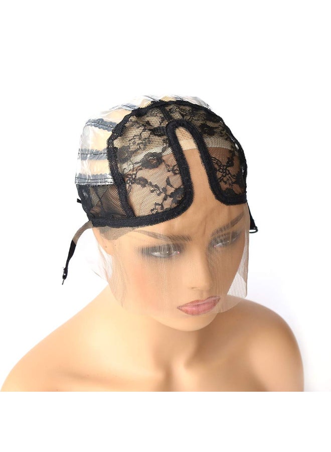 BTWTRY U Part Wig Cap with Lace for Wigs Making with Adjustable Strap Middle Part Medium Size Black Weaving Wig Cap for Women and Girls DIY Wigs 1 Pc 0051 - Image 3
