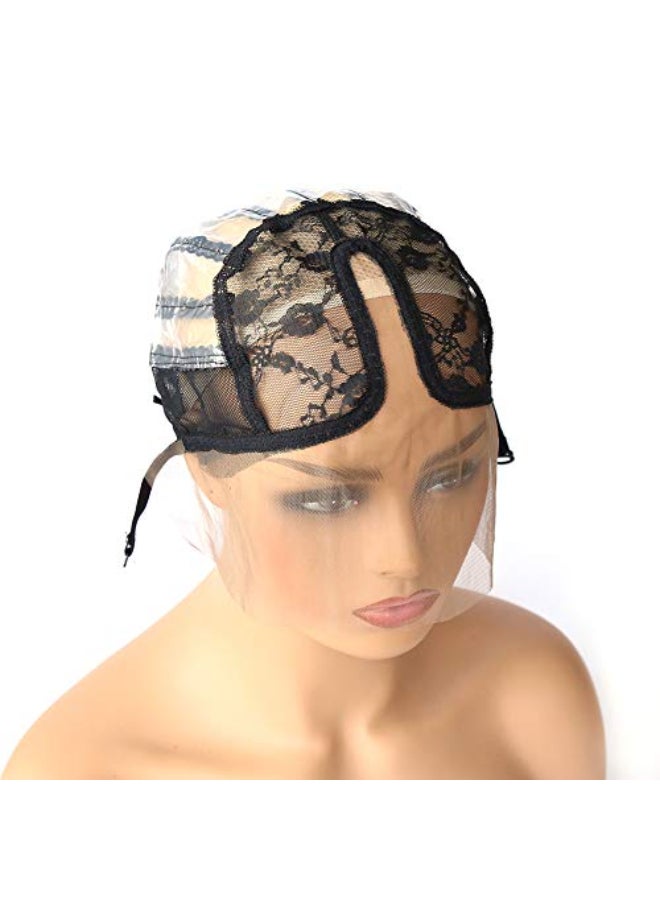 BTWTRY U Part Wig Cap with Lace for Wigs Making with Adjustable Strap Middle Part Medium Size Black Weaving Wig Cap for Women and Girls DIY Wigs 1 Pc 0051 - Image 1