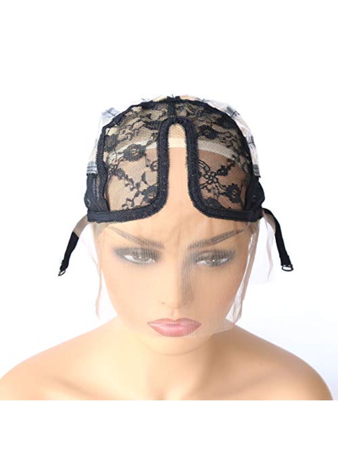 BTWTRY U Part Wig Cap with Lace for Wigs Making with Adjustable Strap Middle Part Medium Size Black Weaving Wig Cap for Women and Girls DIY Wigs 1 Pc 0051 - Image 4