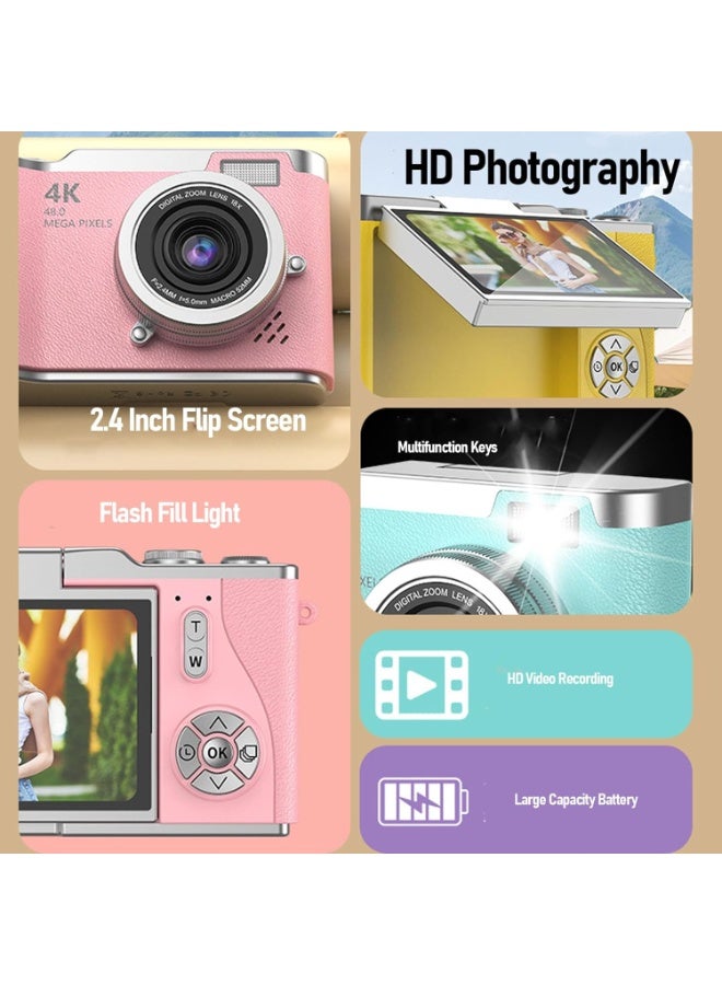 Lecran 4k CCD Digital Zoom Student Digital Camera 48MP Portable Digital Photography Camera 180° Flip Screen Selfie Camera，with 64GB SD card - Image 2
