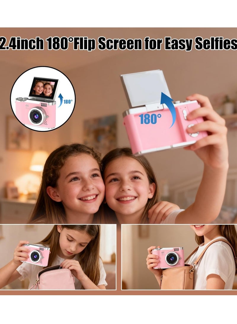 Lecran 4k CCD Digital Zoom Student Digital Camera 48MP Portable Digital Photography Camera 180° Flip Screen Selfie Camera，with 64GB SD card - Image 3