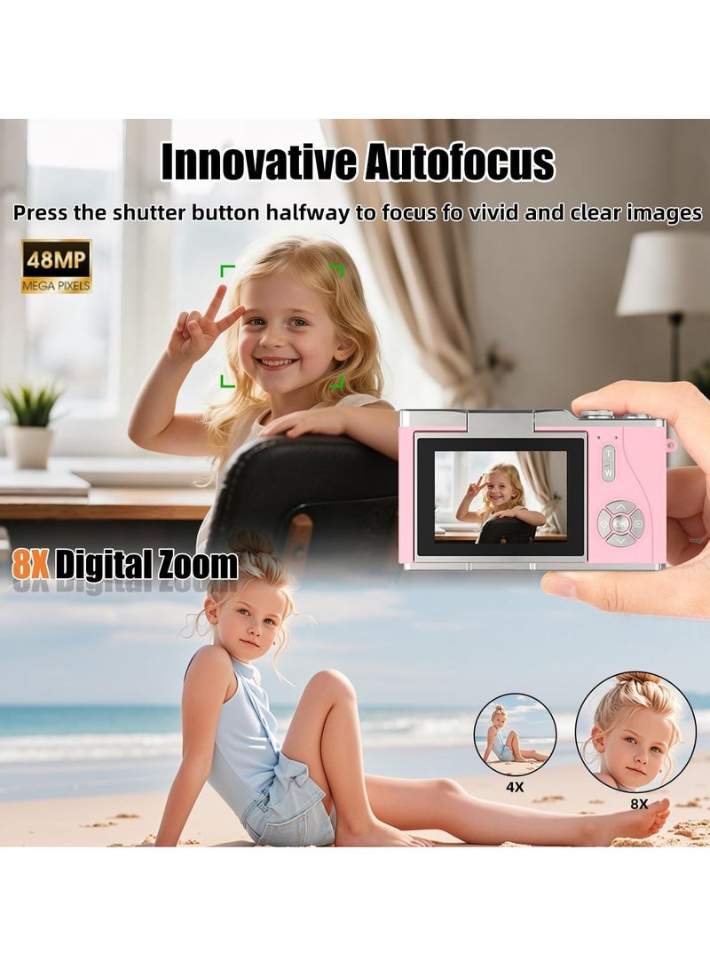 Lecran 4k CCD Digital Zoom Student Digital Camera 48MP Portable Digital Photography Camera 180° Flip Screen Selfie Camera，with 64GB SD card - Image 4