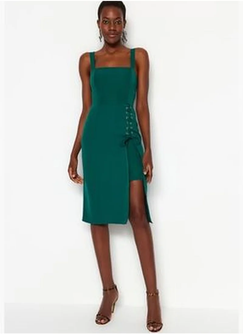 trendyol Green Knitted Eyelet Detailed Slit Midi Dress TWOSS19EL0079