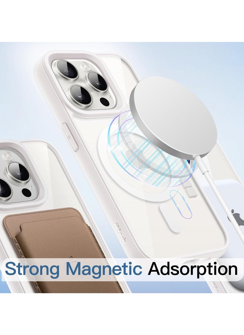Magnetic Case for iPhone 15 Pro Max 6.7-Inch Compatible with MagSafe, Shockproof Phone Bumper Cover, Solid Color Matte TPU Frame, Anti-Scratch Clear Back (White Titanium)