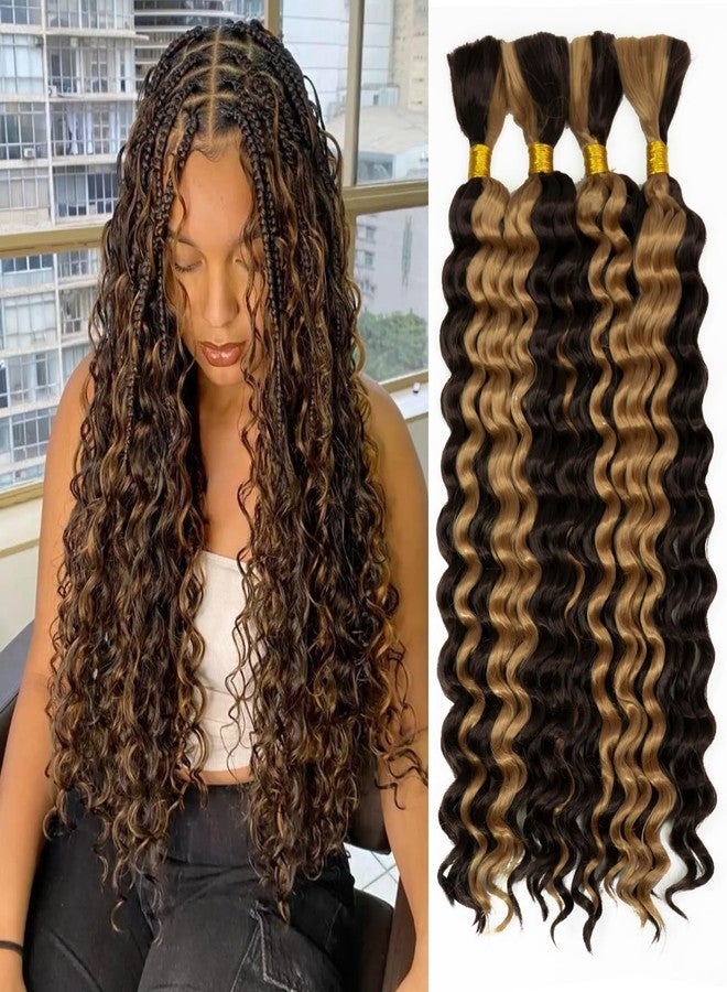 FCHLHFC Braiding Hair 18 Inch 300g 4 Bundles/Pack Deep Wave Bohemian Braids for Curly Braiding Hair No Weft Natural Color, Boho Braids Hair Water Wave（18 Inch P4/27#） - Image 1