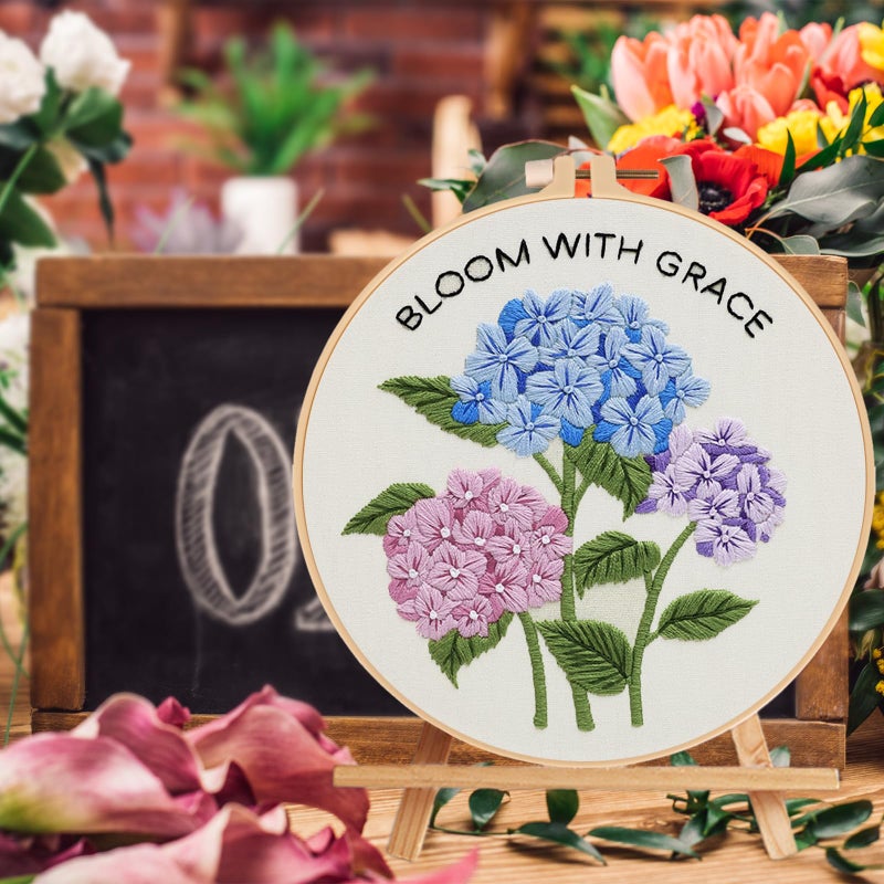 Nuberlic Hydrangea Embroidery Kits for Beginner Adults Cross Stitch Kit with Stamped Pattern Include Cloth Hoops Threads Needles - Image 4