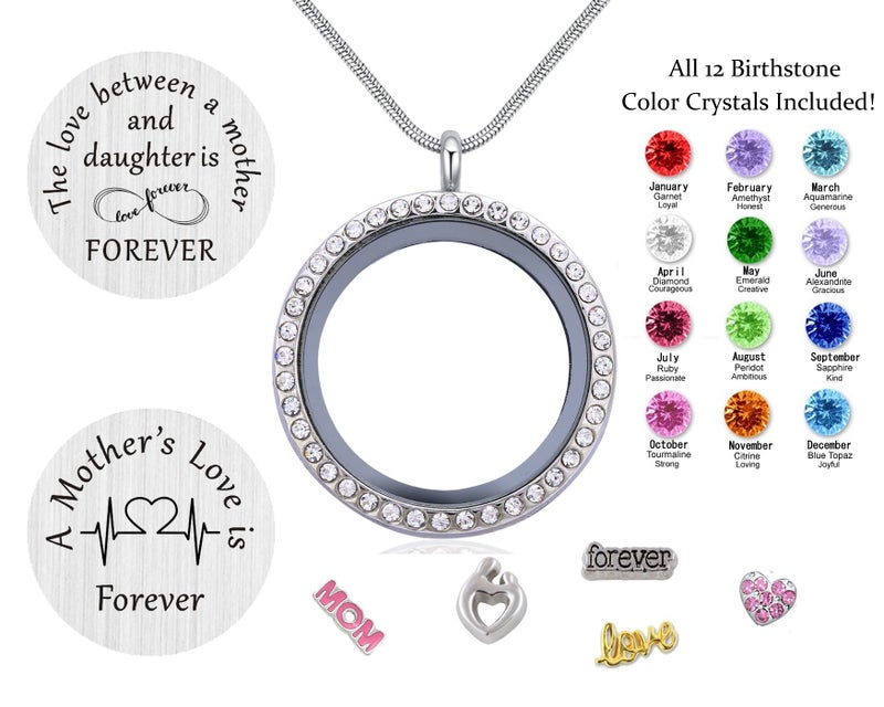 Beffy Mom Love Gift, Memory Floating Locket Pendant Necklace with Birthstones & Charm for Morther Mammy Mama - Image 3