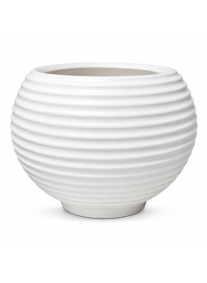 Modern Horizontally Ribbed Polyethylene Plant Pot 35 cm - Round Flower Container for Home Gardening and Indoor Plants White - Image 1