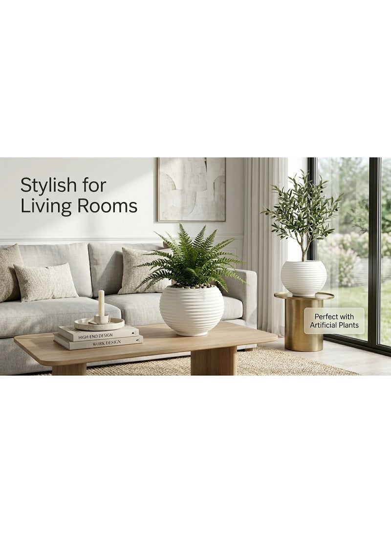 Modern Horizontally Ribbed Polyethylene Plant Pot 35 cm - Round Flower Container for Home Gardening and Indoor Plants White - Image 3
