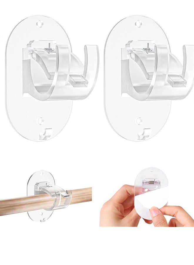 No Drill Curtain Rod Brackets, 2 Pack Self Adhesive Curtain Rod Holders Curtain Rods No Drilling Hooks, Adjustable Drillless Curtain Rod Holder for Bathroom Kitchen Home and Hotel