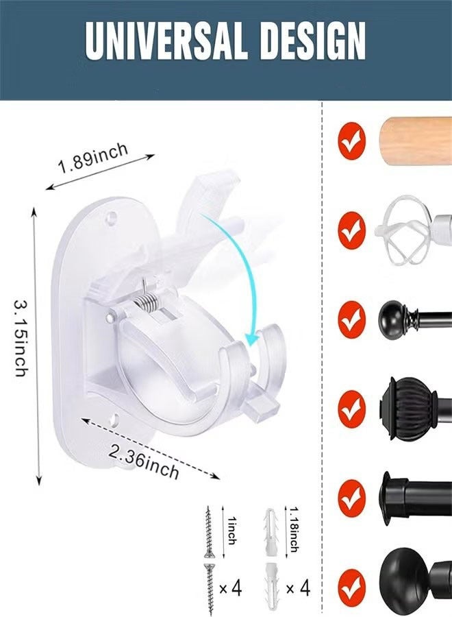 No Drill Curtain Rod Brackets, 2 Pack Self Adhesive Curtain Rod Holders Curtain Rods No Drilling Hooks, Adjustable Drillless Curtain Rod Holder for Bathroom Kitchen Home and Hotel - Image 2