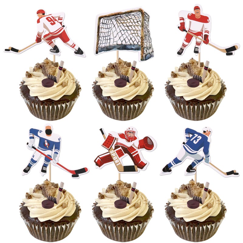 Rsstarxi 36 Pack Hockey Cupcake Toppers Hockey Player Cupcake Picks Decorations for Ice Hockey Sports Theme Party Boys Girls Birthday Party Cake Decorations Supplies - Image 1