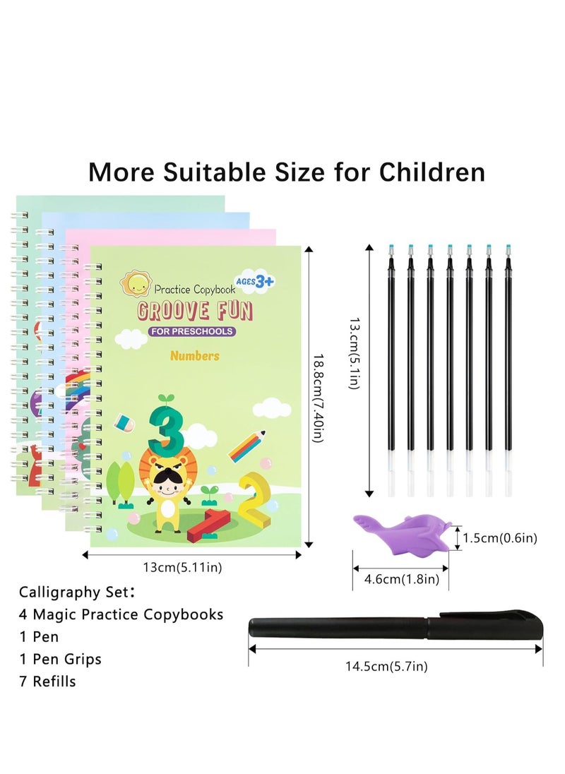 Excefore - 4pcs Magic Practice Copybooks for Kids, Grooved Writing Books for Kids w/Pen, Reusable Copybook Calligraphy Beginners Set, Learn to Write Handwriting Practice Book Magical Tracing Workbook - Image 1