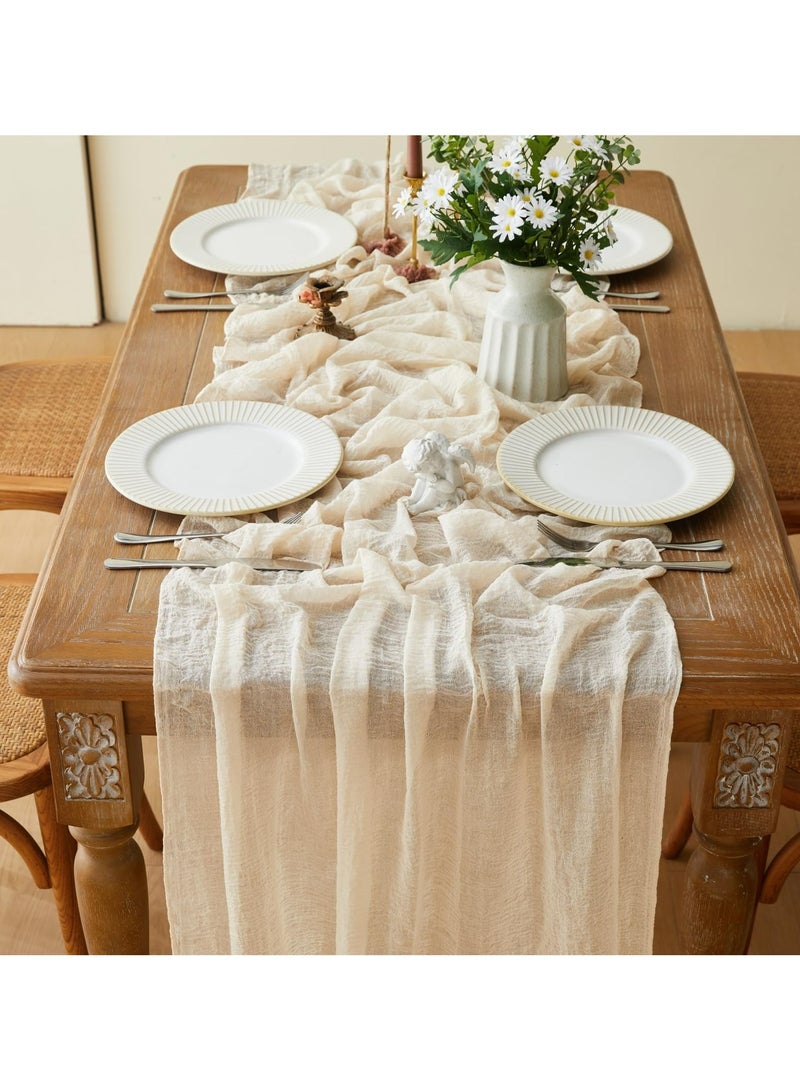 Dominy Cheesecloth Table Runner Ivory White Gauze Rustic Cheese Cloth Spring Table Runner for Wedding Baby Bridal Shower Birthday Party Long Sheer Boho Home Decorations, 31.5*118 Inch - Image 2