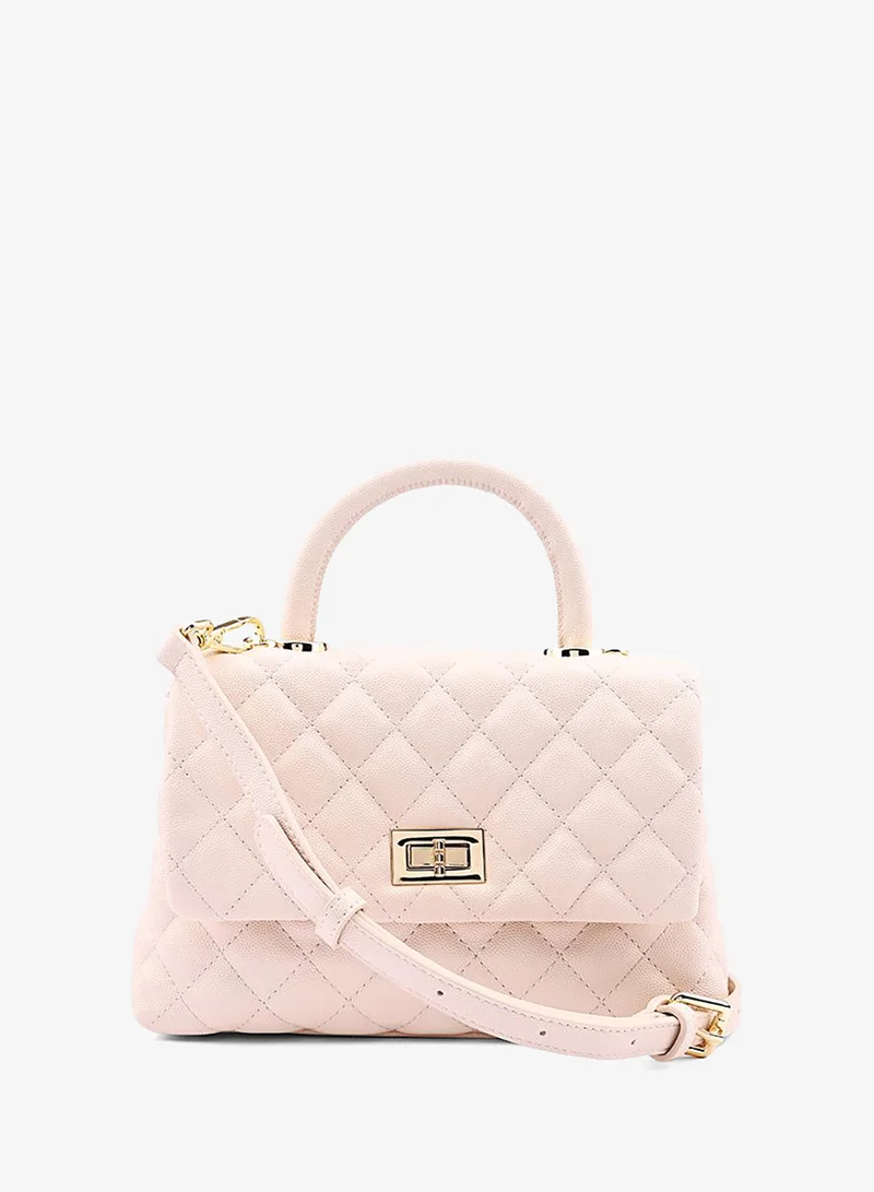 Cuple Women’s Quilted Top Handle Bag with Turn-Lock Closure