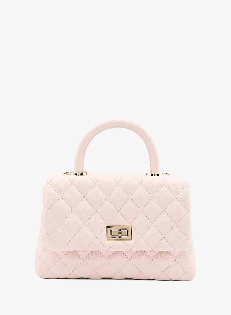 Cuple Women’s Quilted Top Handle Bag with Turn-Lock Closure