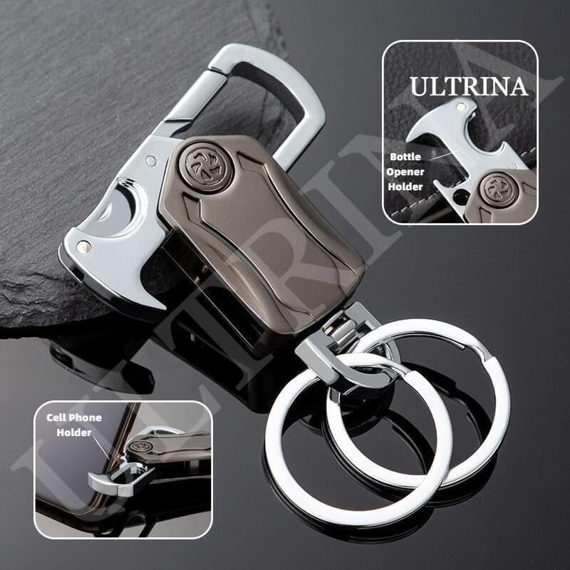 BIRDLINE Multifunction Keychain 5 IN 1 Heavy Duty Dual Metal Ring, Bottle Opener, Mobile Phone Holder, 360° Rotate Spinner - Outdoor Carabiner Portable Key-chain For Bike & Car. - Image 3