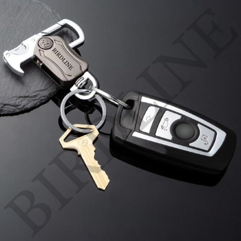 BIRDLINE Multifunction Keychain 5 IN 1 Heavy Duty Dual Metal Ring, Bottle Opener, Mobile Phone Holder, 360° Rotate Spinner - Outdoor Carabiner Portable Key-chain For Bike & Car. - Image 5