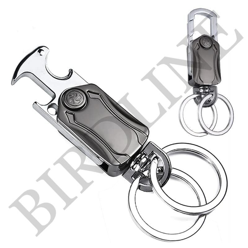 BIRDLINE Multifunction Keychain 5 IN 1 Heavy Duty Dual Metal Ring, Bottle Opener, Mobile Phone Holder, 360° Rotate Spinner - Outdoor Carabiner Portable Key-chain For Bike & Car. - Image 2