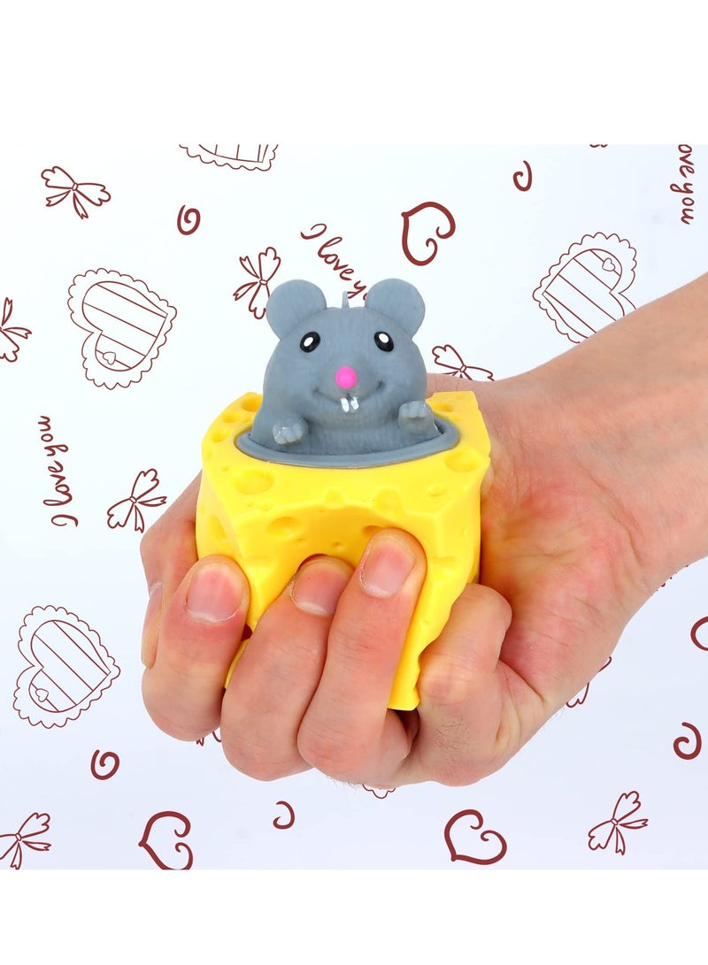 GIOIO Squeeze Cheese Rat Stress Ball Fidget Toys, Decompression Frog Toy, Cute Squishy Stress Reliever for Kids Adults, 3 Pcs Mouse, Daily Use Gift Home Office - Image 2