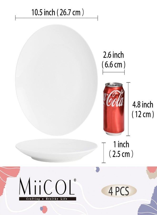 Miicol Ceramic Dinner Plates Set of 4, Large Salad Plate 10.5 inch, White Flat Dish, Porcelain Serving Dishes for Pasta, Steak, Dessert, Microwave and Dishwasher Safe, Scratch Resistant - Image 3