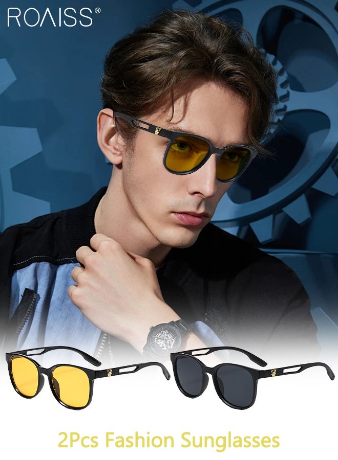 roaiss 2 Pcs Square Sunglasses for Men Women, UV400 Protection Sun Glasses, Fashion Decorative Eyewear for Outdoor Party Street Photography, Black - Image 1