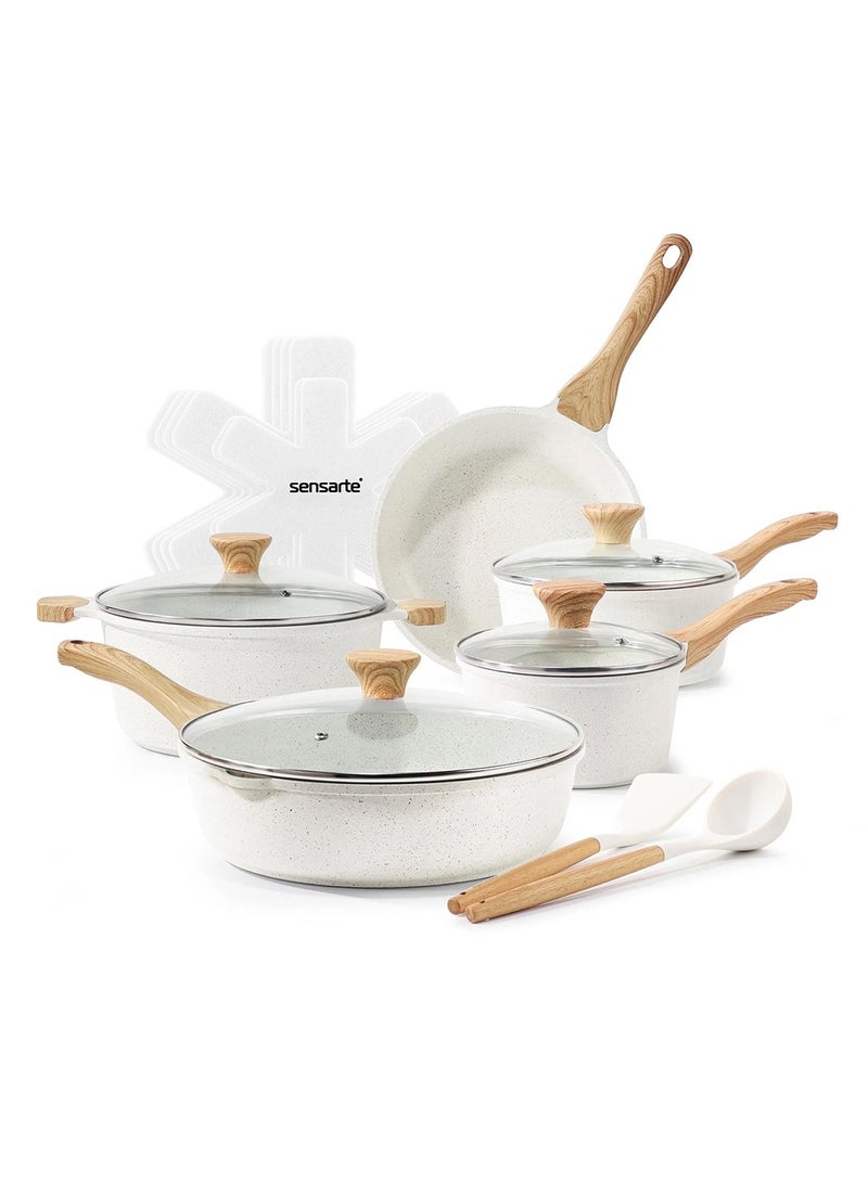 Sensarte Ceramic Cookware Sets, Pots And Pans Set Non Stick, 17-Piece Induction Cookware, Non Toxic Healthy Non Stick Kitchen Cooking Set, With Frying Pans Set, Pfas Ptfe Pfoa Pfos Free White - Image 1