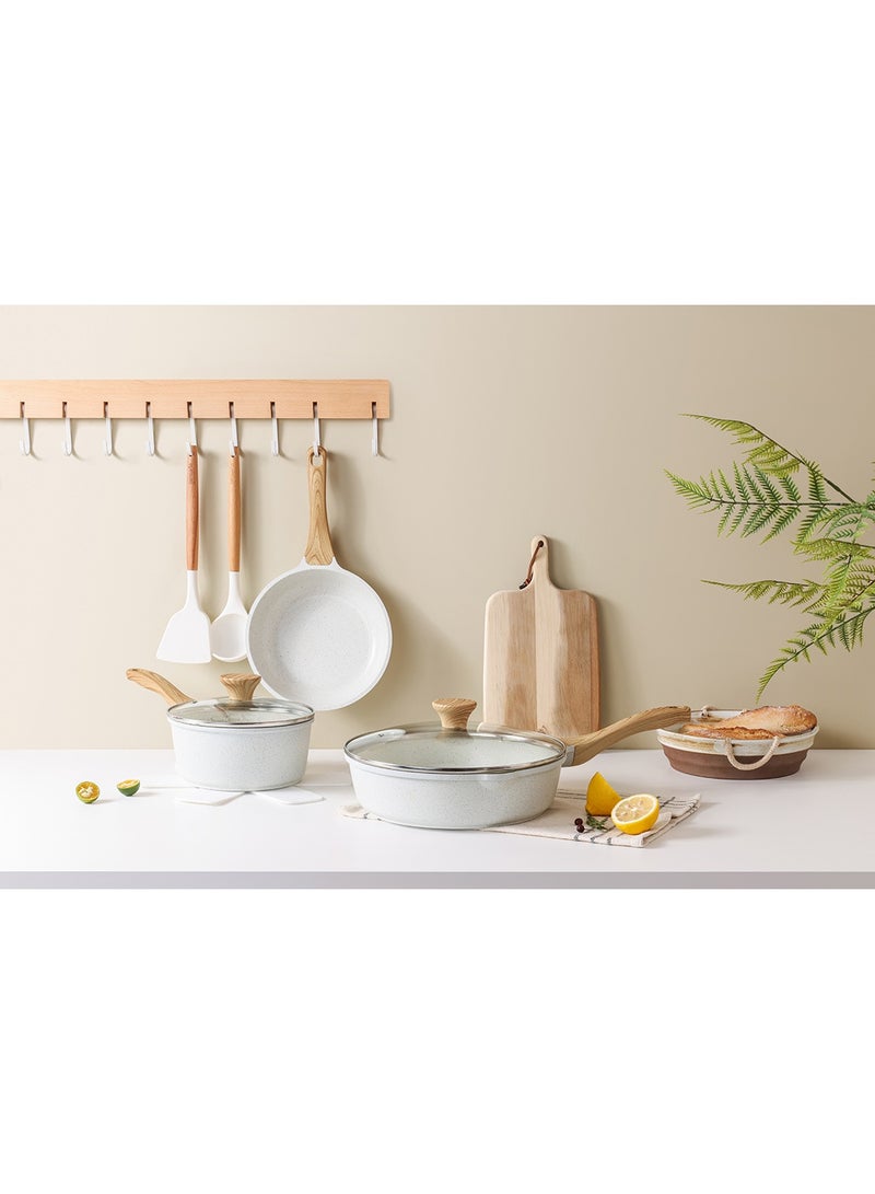 Sensarte Ceramic Cookware Sets, Pots And Pans Set Non Stick, 17-Piece Induction Cookware, Non Toxic Healthy Non Stick Kitchen Cooking Set, With Frying Pans Set, Pfas Ptfe Pfoa Pfos Free White - Image 5