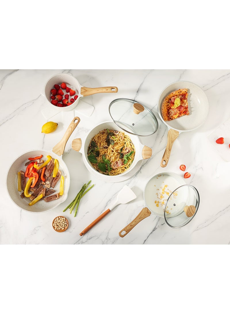 Sensarte Ceramic Cookware Sets, Pots And Pans Set Non Stick, 17-Piece Induction Cookware, Non Toxic Healthy Non Stick Kitchen Cooking Set, With Frying Pans Set, Pfas Ptfe Pfoa Pfos Free White - Image 4