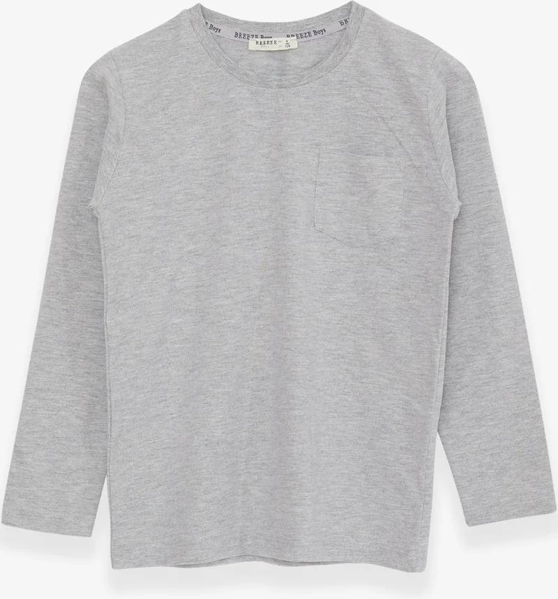 Breeze Boy's Long Sleeve T-Shirt with Pocket, Age 4-8, Light Gray Melange