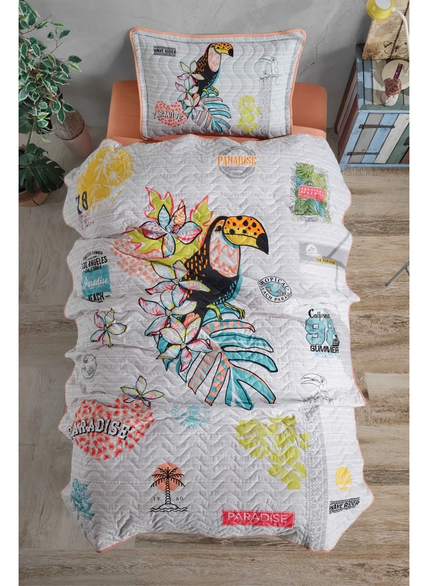 كلاسي Ranforce Cotton Single Bedspread Set Paradise V1 Salmon