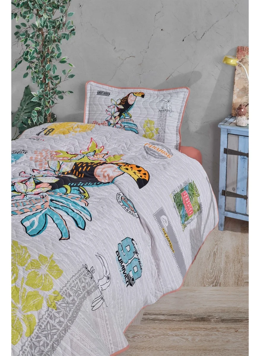 كلاسي Ranforce Cotton Single Bedspread Set Paradise V1 Salmon