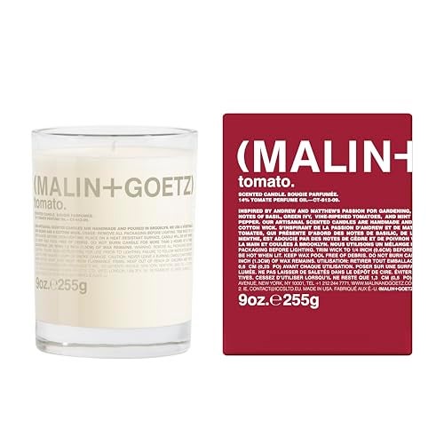 (MALIN+GOETZ) شمعة مالين غوتز برائحة الطماطم - عطر الطماطم المزروع في المنزل - شمعة معطرة من مزيج الشمع الطبيعي - رائحة خضراء منعشة - نباتية - خالية من التجارب على الحيوانات - شمعة بفتيلة واحدة تدوم 60 ساعة - Image 1