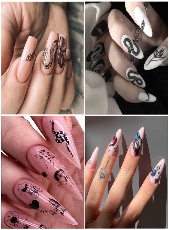 YKZFUI Snake Nail Art Stickers Decals Black Skull Goth Nail Decals Nail Art Supplies 3D Gothic Punk Horror Nail Stickers Designer Nail Accessories Charms Nail Designs for Acrylic Nail Art Decoration (8 Pcs) - Image 2