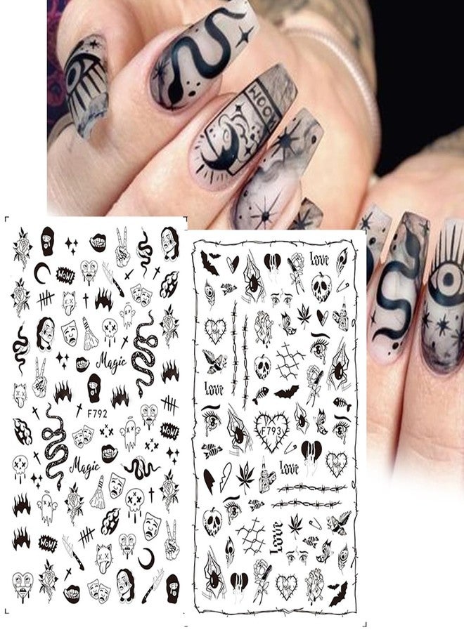 YKZFUI Snake Nail Art Stickers Decals Black Skull Goth Nail Decals Nail Art Supplies 3D Gothic Punk Horror Nail Stickers Designer Nail Accessories Charms Nail Designs for Acrylic Nail Art Decoration (8 Pcs) - Image 3