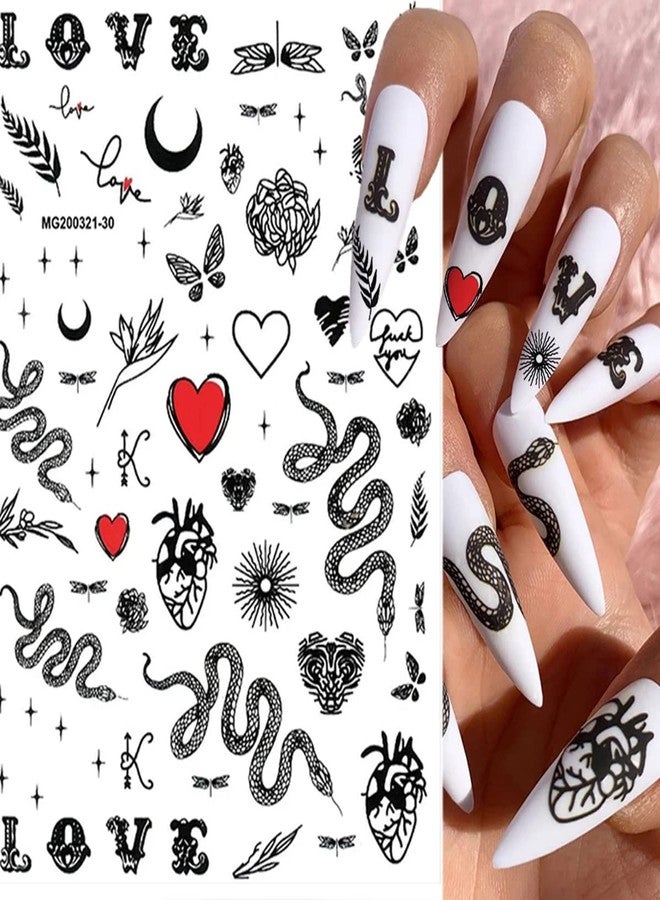 YKZFUI Snake Nail Art Stickers Decals Black Skull Goth Nail Decals Nail Art Supplies 3D Gothic Punk Horror Nail Stickers Designer Nail Accessories Charms Nail Designs for Acrylic Nail Art Decoration (8 Pcs) - Image 4