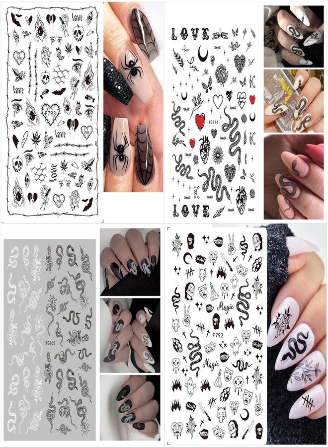 YKZFUI Snake Nail Art Stickers Decals Black Skull Goth Nail Decals Nail Art Supplies 3D Gothic Punk Horror Nail Stickers Designer Nail Accessories Charms Nail Designs for Acrylic Nail Art Decoration (8 Pcs) - Image 5