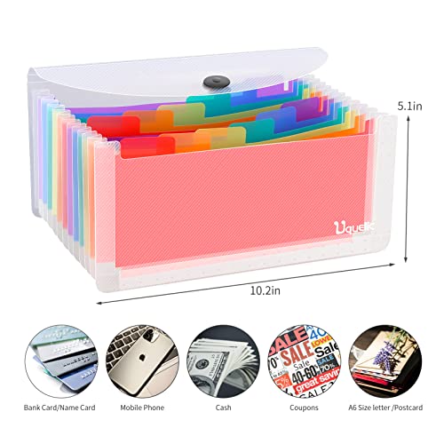 Uquelic Stand Receipt Organizer Folder - 13 Pockets Expanding Accordion Coupon Organizer, Envelope Organizer, Rainbow Large Capacity Sticker Organizer, Small Envelope Organizer with Label, 10 x 5 inch - Image 2