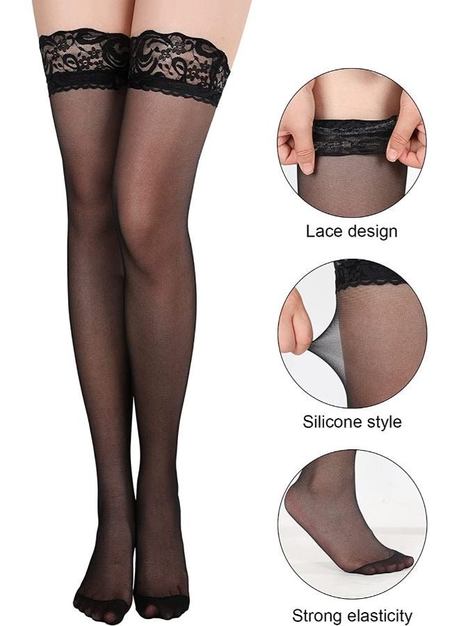 3 Pairs Women Thigh High Stockings Anti-skid Silicone Lace Stockings Silk Stocking Tights for Women and Girls Supplies  - Image 2