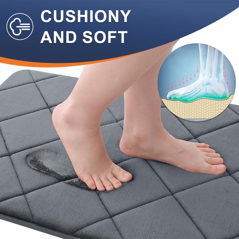 OLANLY Memory Foam Bath Mat 47x17  Ultra Soft and Absorbent Bathroom Rugs  Machine Washable  Comfortable Bath Carpet for Bathroom Floor  Tub and Shower  Dark Grey - Image 2