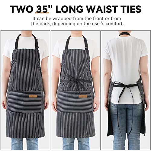 NLUS 2 Pack Kitchen Cooking Aprons, Adjustable Bib Soft Chef Apron with 2 Pockets for Men Women (Black Pinstripes) - Image 5