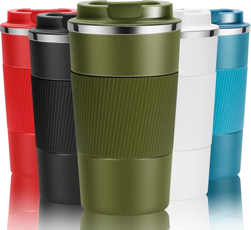 YINJOYI Travel Mug Reusable Coffee Cups Thermal Insulated Vacuum Insulation Stainless Steel Bottle for Hot Cold Drinks (Green, 380ml)