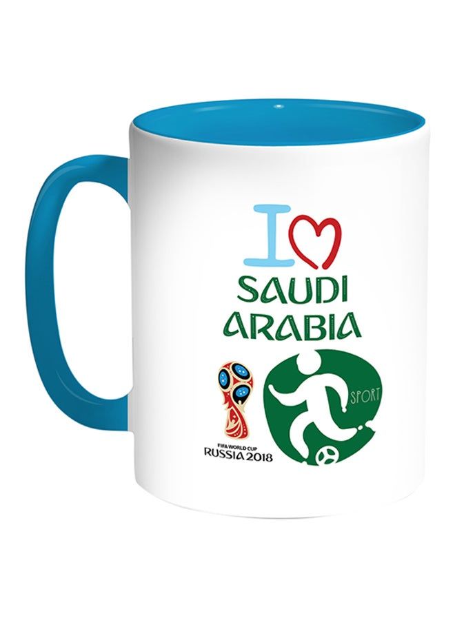 RKN FIFA World Cup 2018 I Love Saudi Arabia Printed Coffee Mug White/Turquoise 11ounce - Image 2